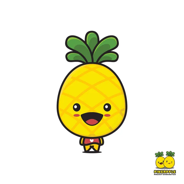 Cute Pineapple Mascot Fruits Cartoon Illustration Isolated White Background —  Vetores de Stock