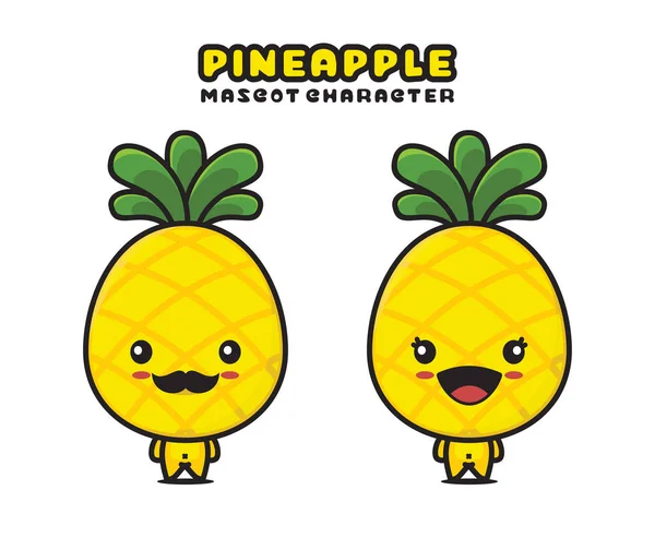 Cute Pineapple Mascot Fruits Cartoon Illustration Isolated White Background — Stok Vektör