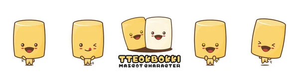 Χαριτωμένο Tteokbokki Μασκότ Κορεάτικη Εικονογράφηση Κινουμένων Σχεδίων Τροφίμων Διαφορετικές Εκφράσεις — Διανυσματικό Αρχείο