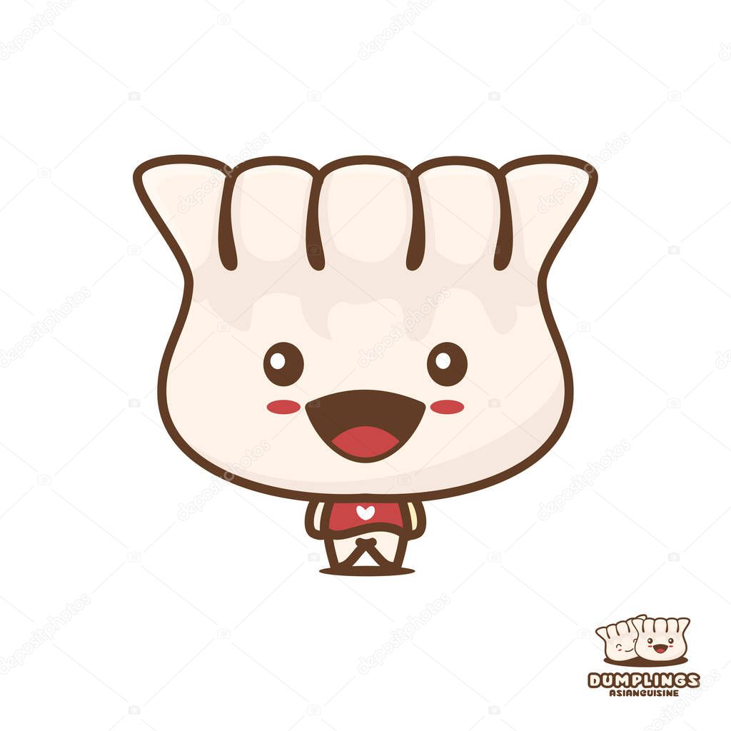 Cute dumplings mascot character, asian cuisine cartoon illustration, isolated on white background