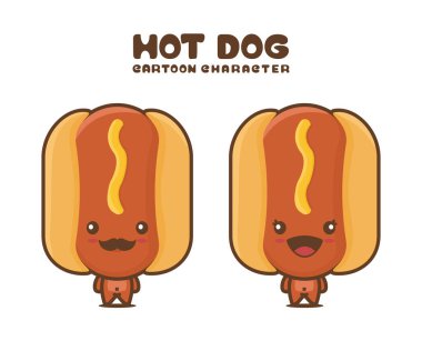 cute hot dog mascot, food cartoon illustration, isolated on white background
