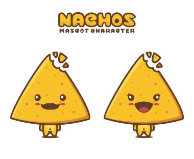 cute nachos mascot, food cartoon illustration, isolated on white background