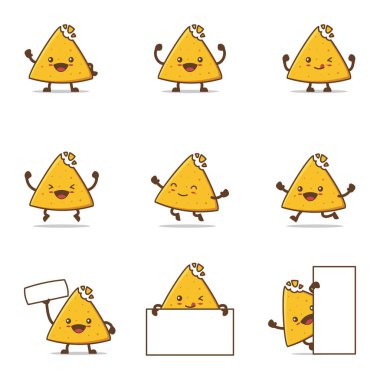 cute nachos cartoon. with happy facial expressions and different poses, isolated on a white background