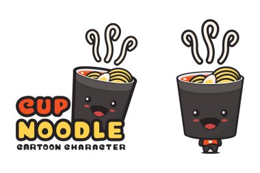 cute cup noodle mascot, food cartoon illustration