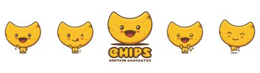 cute chips mascot, food cartoon illustration, with different facial expressions and poses, isolated on white background