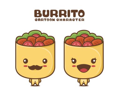 cute burrito mascot, food cartoon illustration, isolated on white background
