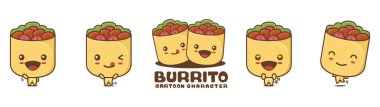 cute burrito mascot, food cartoon illustration, with different facial expressions and poses, isolated on white background