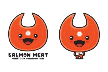 cute salmon meat mascot, food cartoon illustration