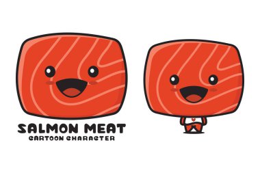 cute salmon meat mascot, food cartoon illustration
