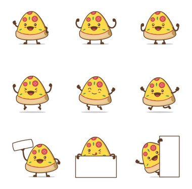 cute pizza slice cartoon. with happy facial expressions and different poses, isolated on a white background