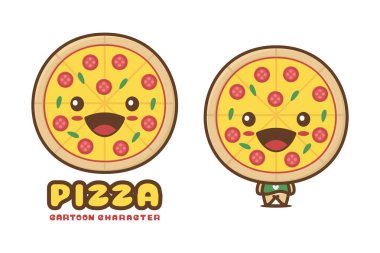 cute pizza mascot, food cartoon illustration