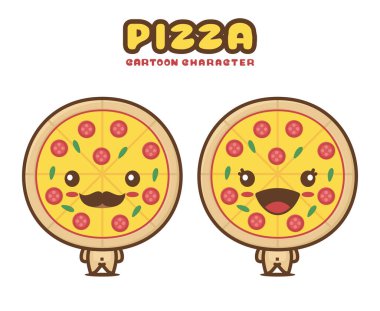 cute pizza mascot, food cartoon illustration, isolated on white background