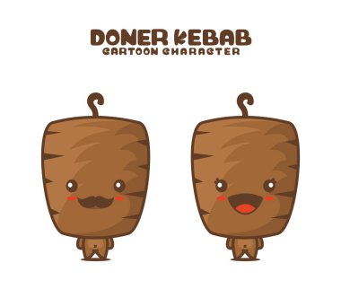 cute doner kebab mascot, food cartoon illustration, isolated on white background