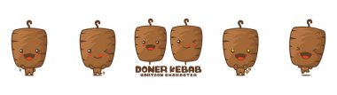 cute doner kebab mascot, food cartoon illustration, with different facial expressions and poses, isolated on white background
