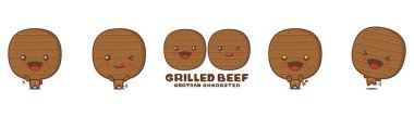 cute grilled beef mascot, food cartoon illustration, with different facial expressions and poses, isolated on white background