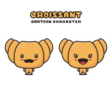 cute croissant mascot, bread cartoon illustration, isolated on white background
