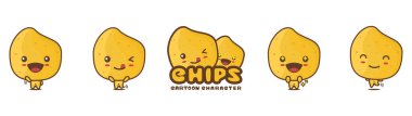 cute chips mascot, snack cartoon illustration, with different facial expressions and poses, isolated on white background
