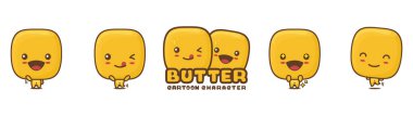 cute butter mascot, with different facial expressions and poses, isolated on white background