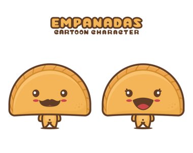 cute empanadas mascot, food cartoon illustration, isolated on white background