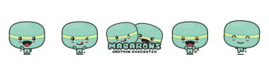 cute macarons mascot, snack cartoon illustration, with different facial expressions and poses, isolated on white background
