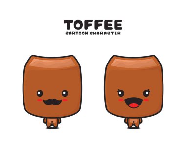 cute toffee mascot, sweet food cartoon illustration, isolated on white background