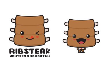 cute rib steak mascot, food cartoon illustration