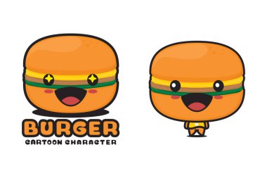 cute burger mascot, food cartoon illustration