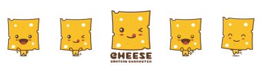 cute cheese slice mascot, with different facial expressions and poses, isolated on white background