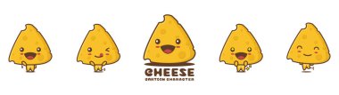 cute cheese mascot, with different facial expressions and poses, isolated on white background