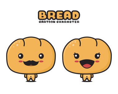 cute bread mascot, food cartoon illustration, isolated on white background
