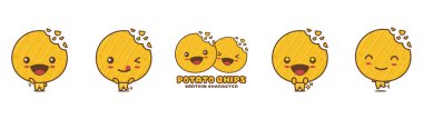 cute potato chips mascot, food cartoon illustration, with different facial expressions and poses, isolated on white background