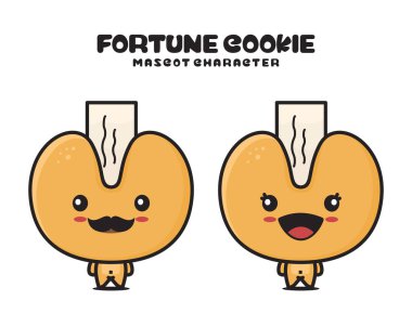 cute fortune cookies mascot, snack cartoon illustration, isolated on white background