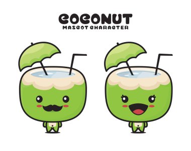 cute coconut mascot, natural drink cartoon illustration, isolated on white background