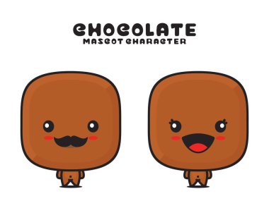 cute chocolate mascot, food cartoon illustration, isolated on white background