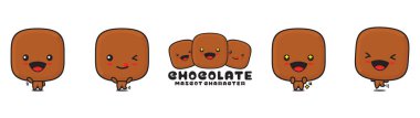 cute chocolate mascot, food cartoon illustration, with different facial expressions and poses, isolated on white background