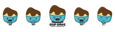 cute cup cake mascot, food cartoon illustration, with different facial expressions and poses, isolated on white background