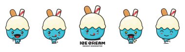 cute ice cream mascot, with different facial expressions and poses, isolated on white background