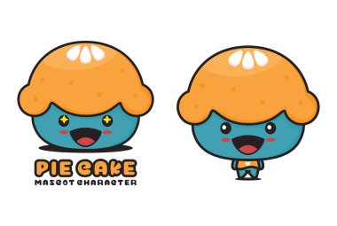 cute pie cake mascot, food cartoon illustration, suitable for logos, packaging labels, stickers, etc.