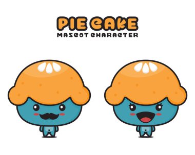 cute pie cake mascot, food cartoon illustration, isolated on white background