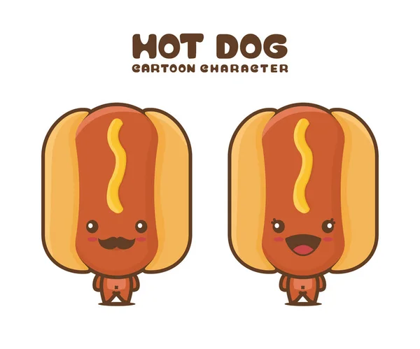 Cute Hot Dog Mascot Food Cartoon Illustration Isolated White Background — стоковый вектор