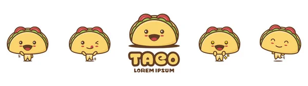 Cute Taco Mascot Vegetable Cartoon Illustration Different Facial Expressions Poses — Stock Vector