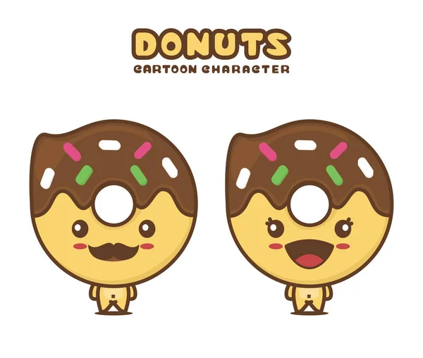 Cute Donuts Mascot Food Cartoon Illustration Isolated White Background — Stockvektor