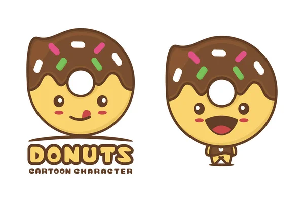 Cute Donuts Mascot Food Cartoon Illustration — Stockvektor