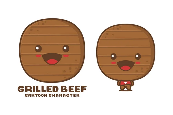 Cute Grilled Beef Mascot Food Cartoon Illustration — Stockvektor