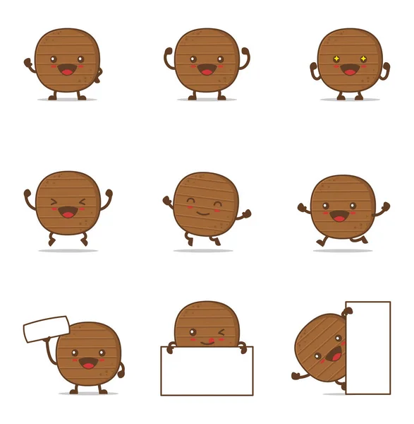 Cute Grilled Beef Cartoon Happy Facial Expressions Different Poses Isolated — Image vectorielle