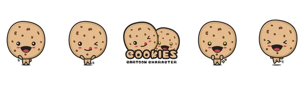 Cute Cookies Mascot Snack Cartoon Illustration Different Facial Expressions Poses — 스톡 벡터