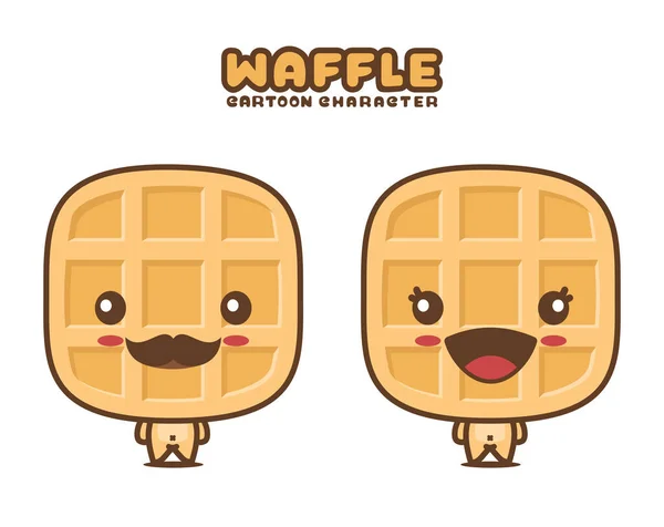 Cute Waffle Mascot Snack Cartoon Illustration Isolated White Background — стоковый вектор