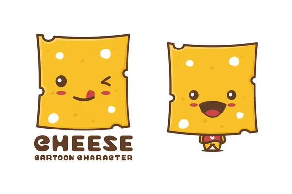 Cute Cheese Slice Mascot Isolated White Background — Stockový vektor