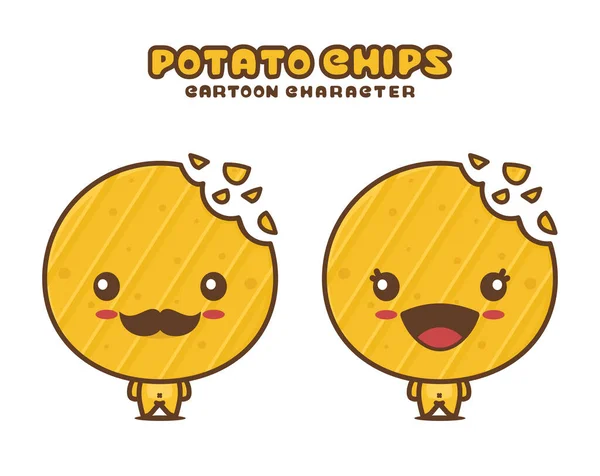 Cute Potato Chips Mascot Food Cartoon Illustration Isolated White Background — Stockvektor