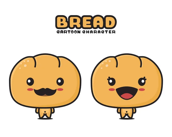 Cute Bread Mascot Food Cartoon Illustration Isolated White Background — Stockvektor